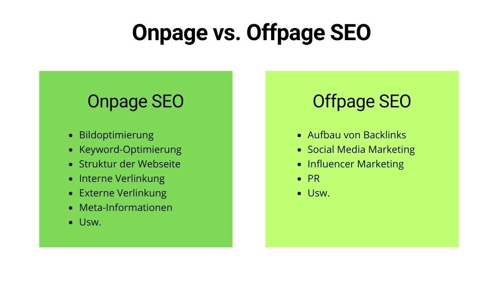 Onpage vs. Offpage SEO Tabelle
